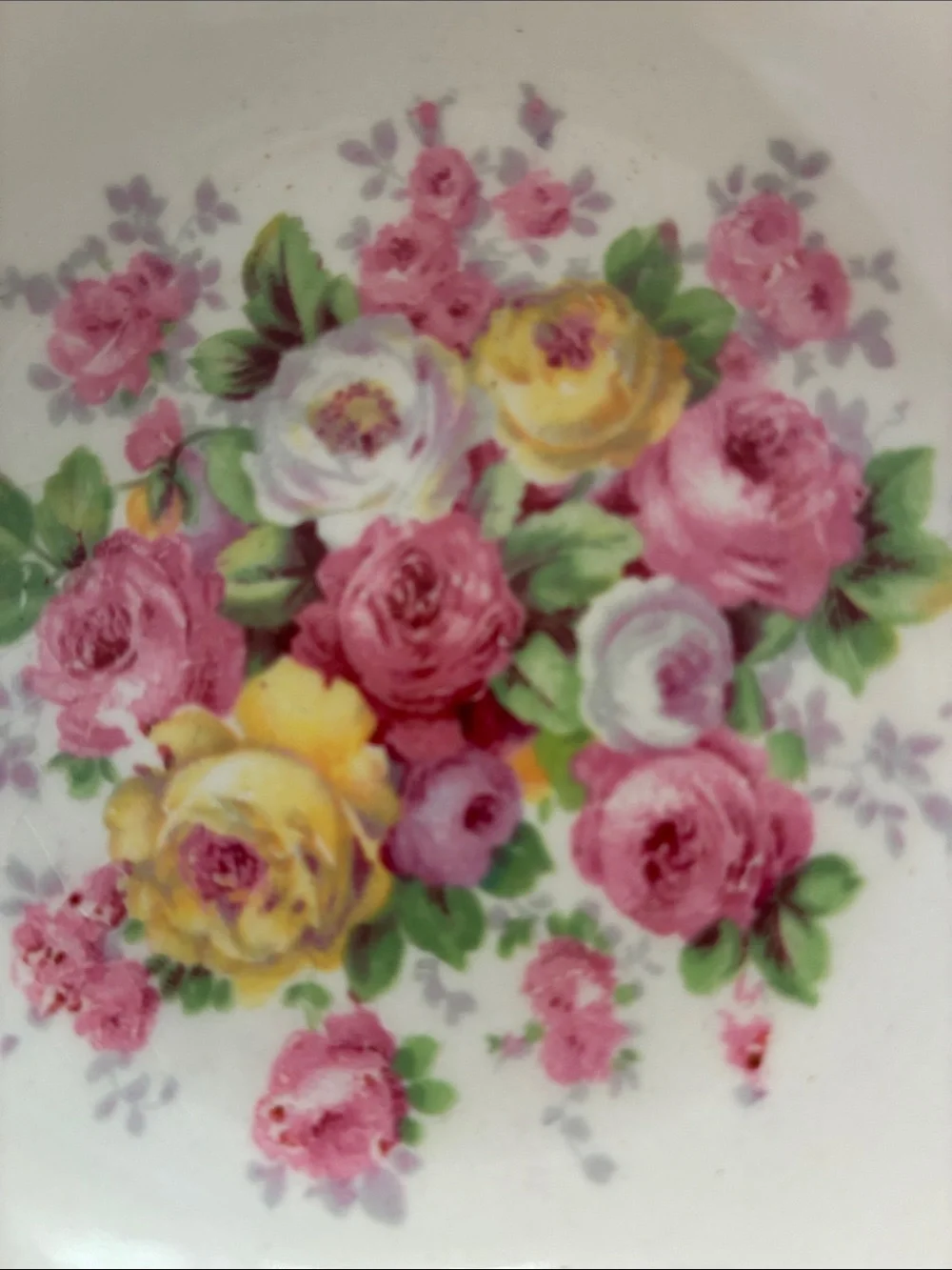 Porcelain Dessert Bowls with Pink & Yellow Rose Bouquet and Gold Trim